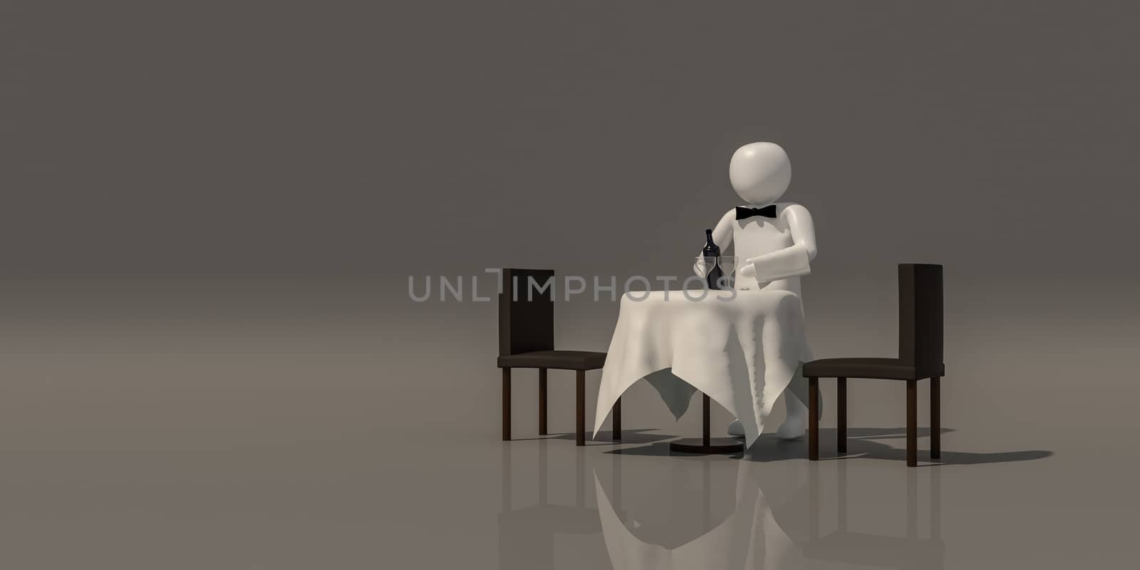 3d illustrator group of career symbols on a gray background, 3d rendering of the Waiter at restaurant. Includes a selection path.