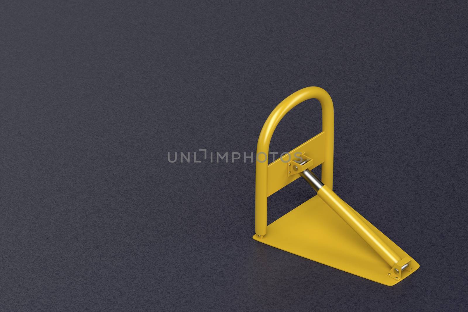 Yellow parking lock on the asphalt, 3D illustration