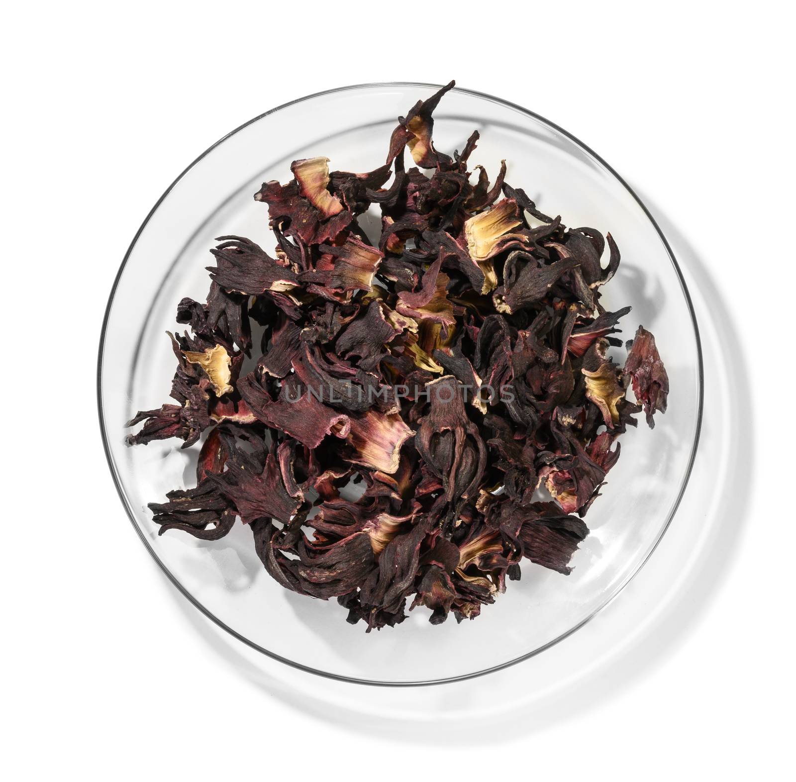 Hibiscus tea for making a drink on a white background.