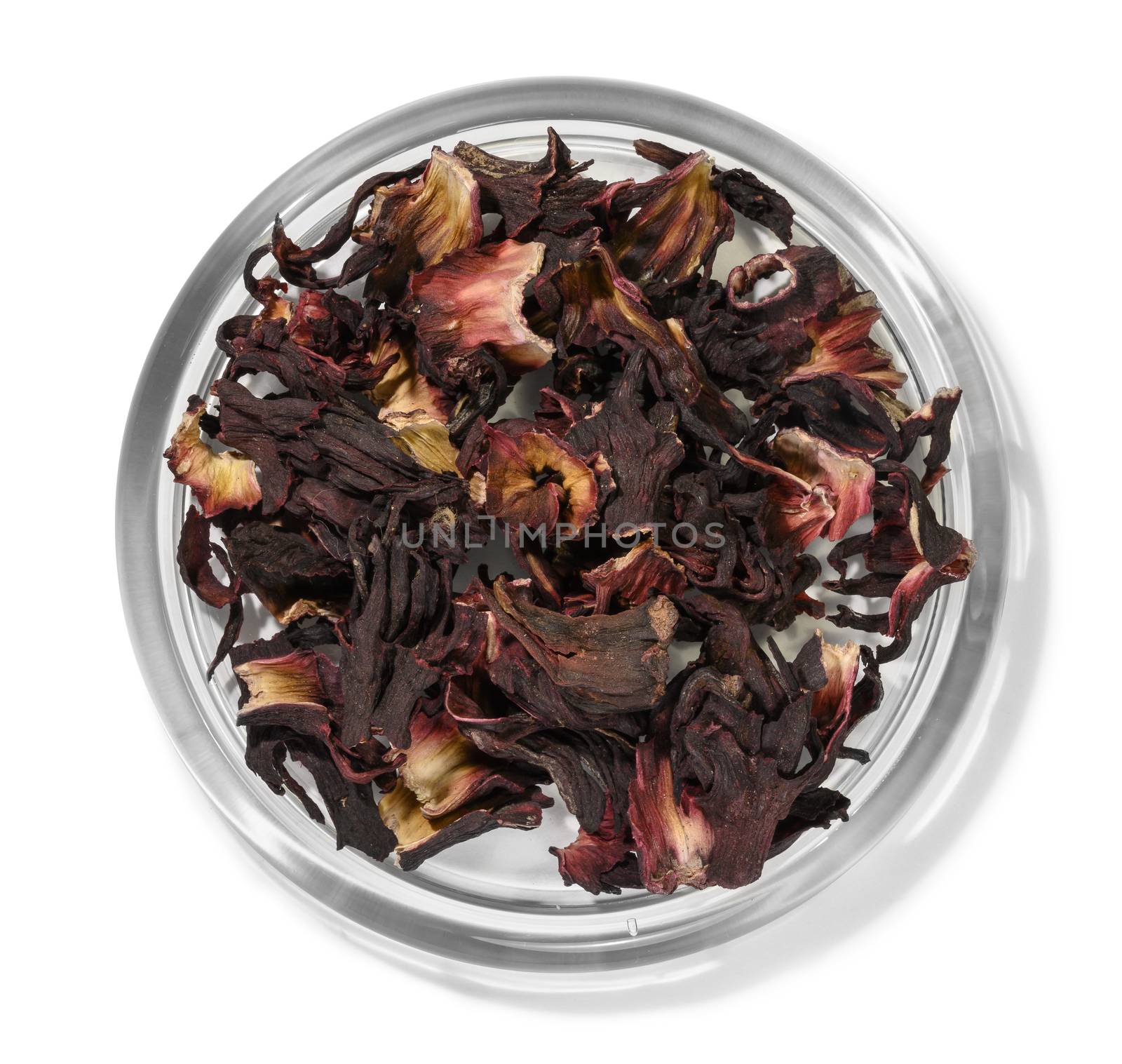 Hibiscus tea for making a drink on a white background.