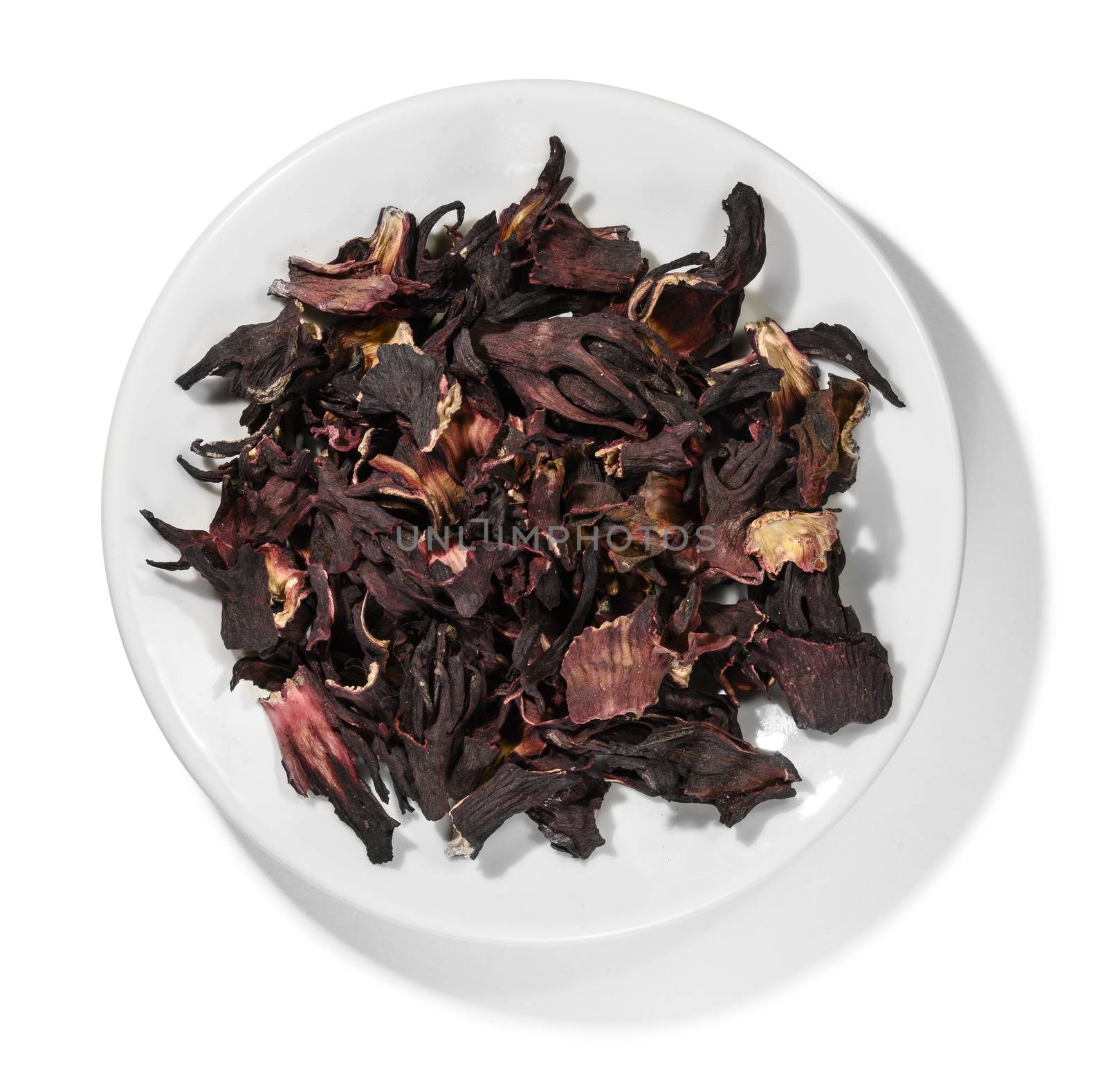 Hibiscus tea for making a drink on a white background.