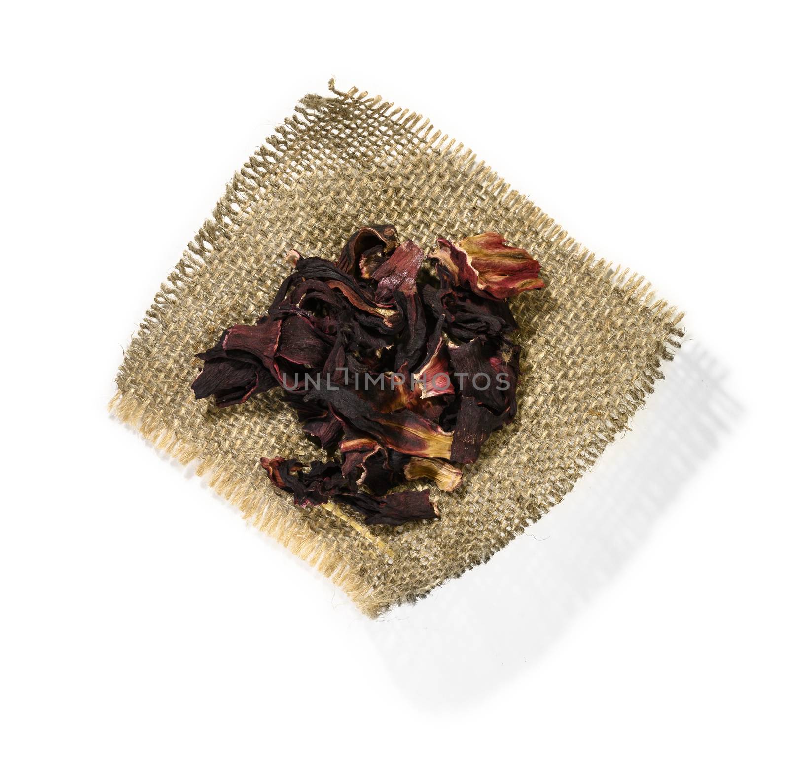 Hibiscus tea for making a drink on a white background.