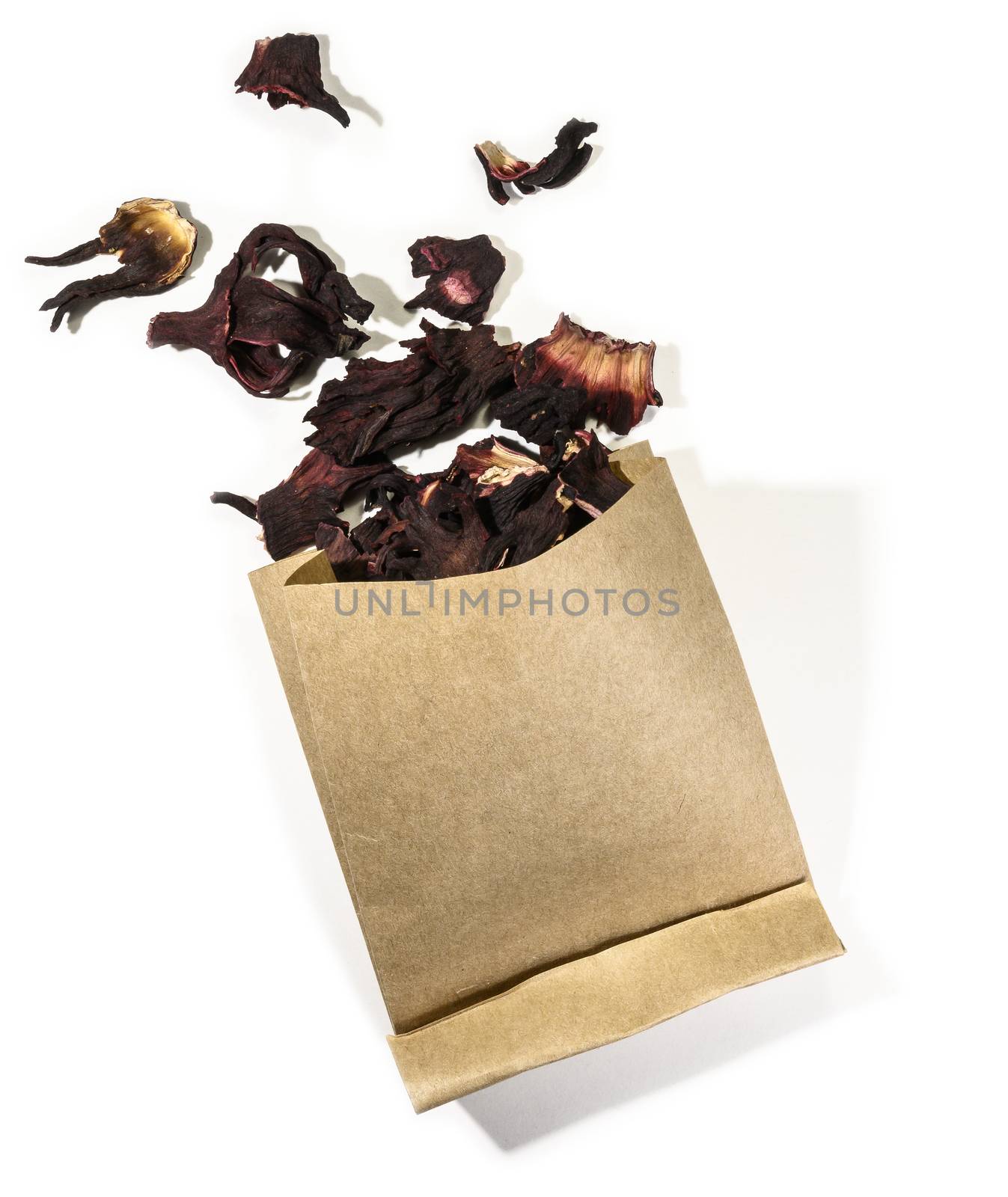 Hibiscus tea for making a drink on a white background.