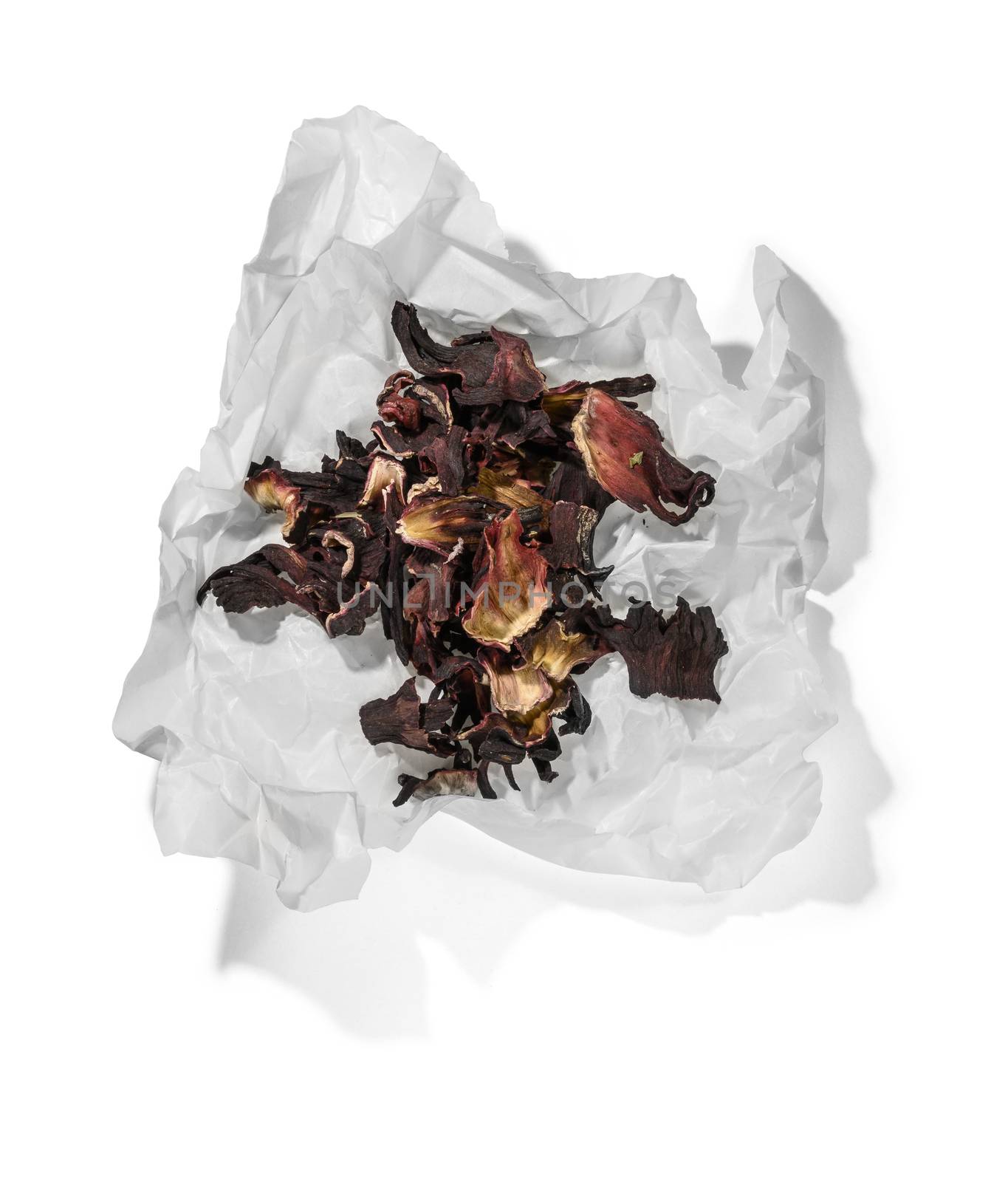 Hibiscus tea for making a drink on a white background.