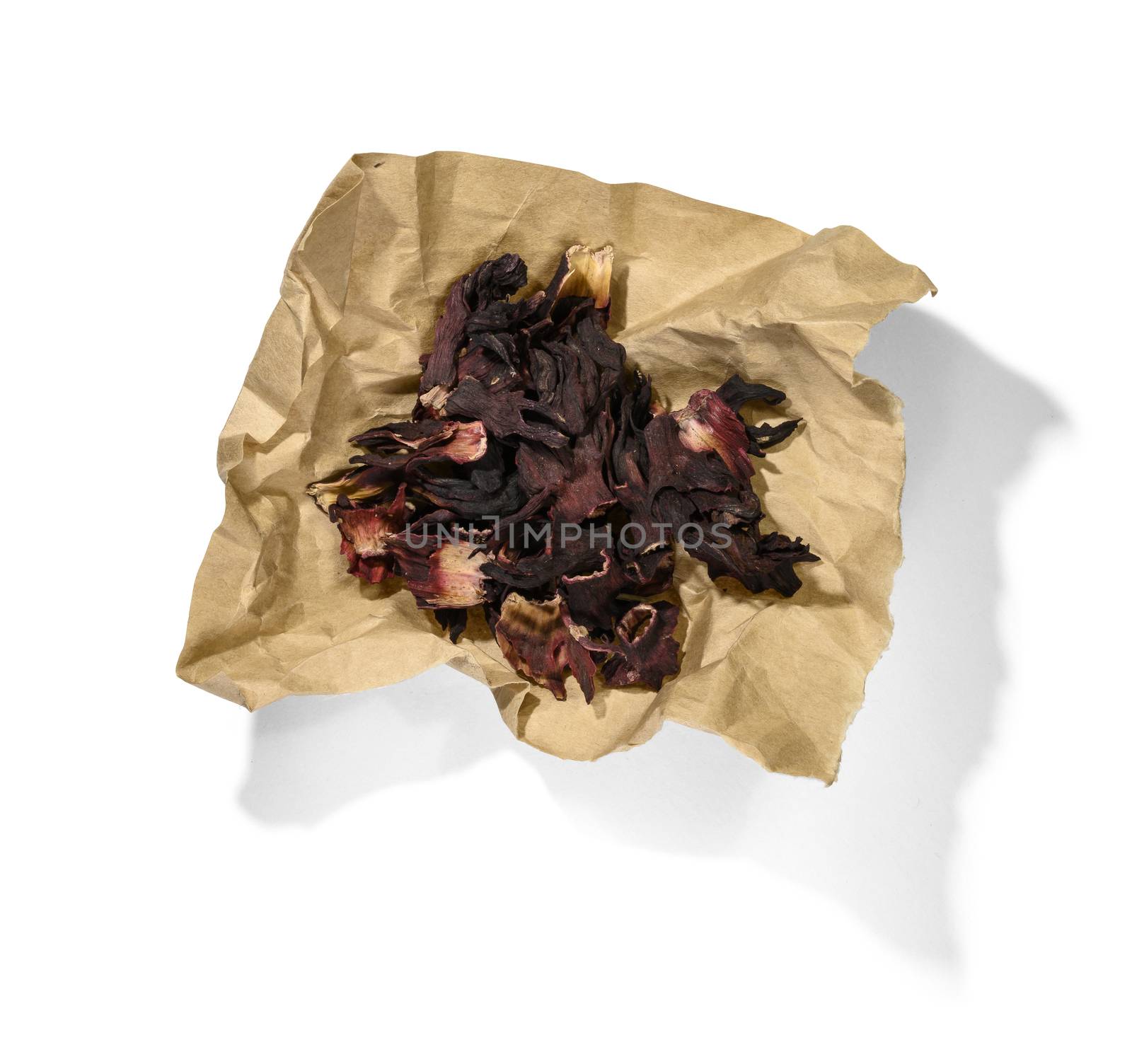 Hibiscus tea for making a drink on a white background.
