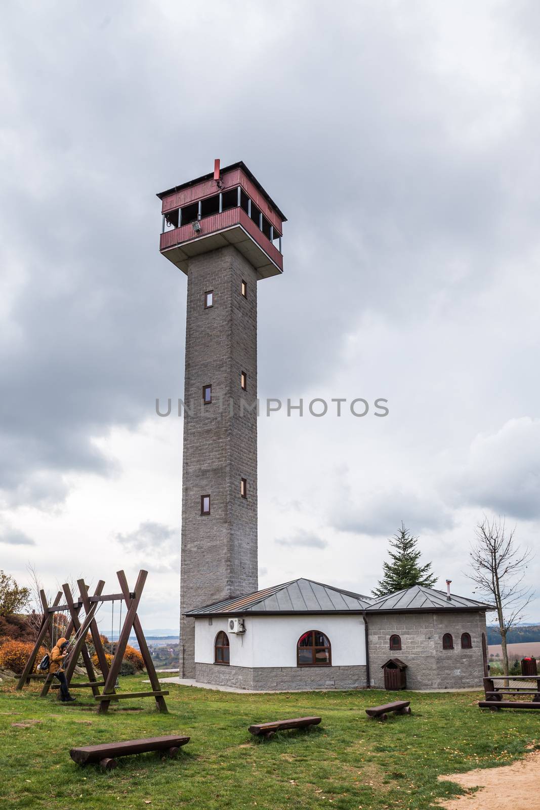 Lookout tower Karasin in autumn overcast weather, Czech Republic by petrsvoboda91