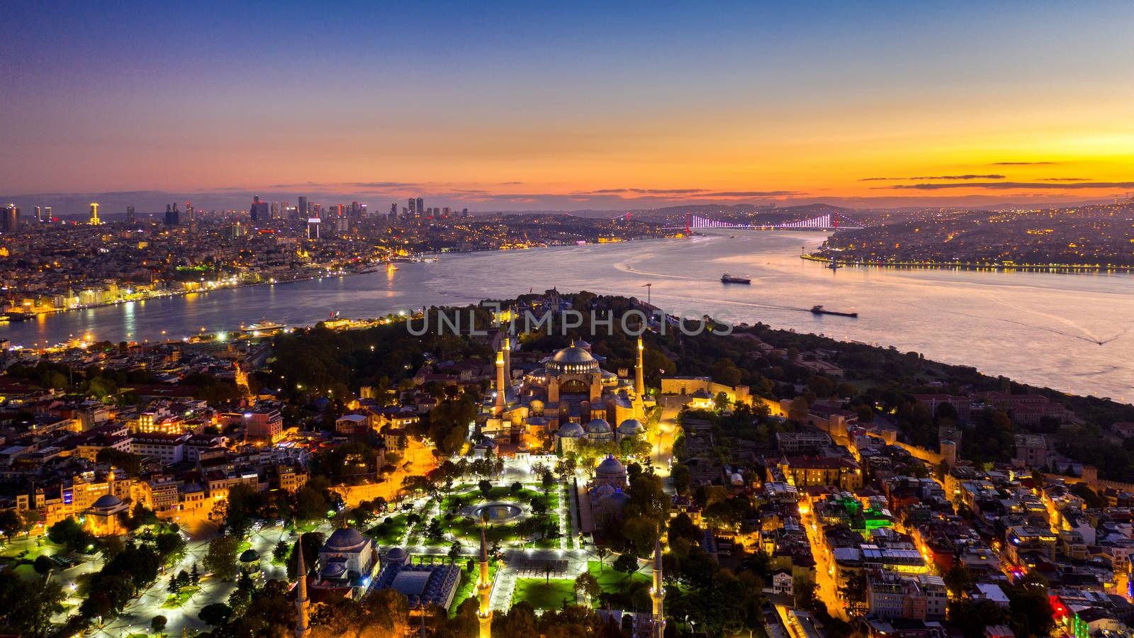Aerial view of Istanbul city at sunrise in Turkey. by gutarphotoghaphy