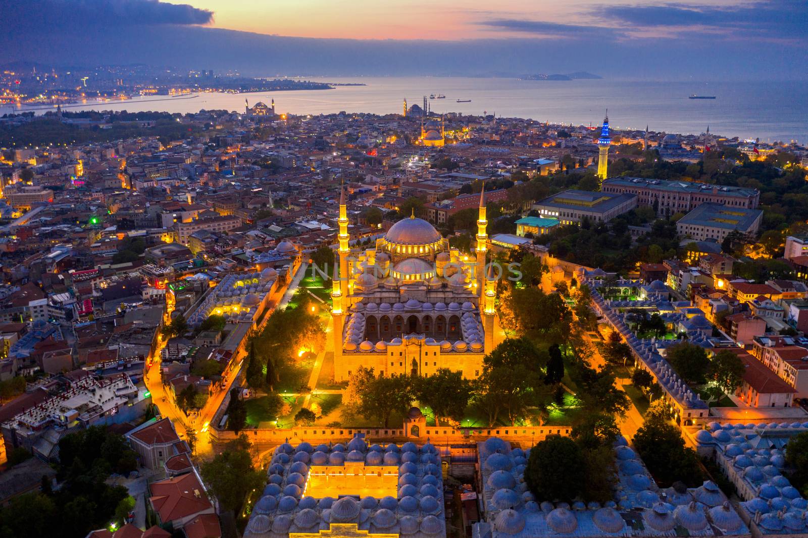 Aerial view of Istanbul city at sunrise in Turkey. by gutarphotoghaphy