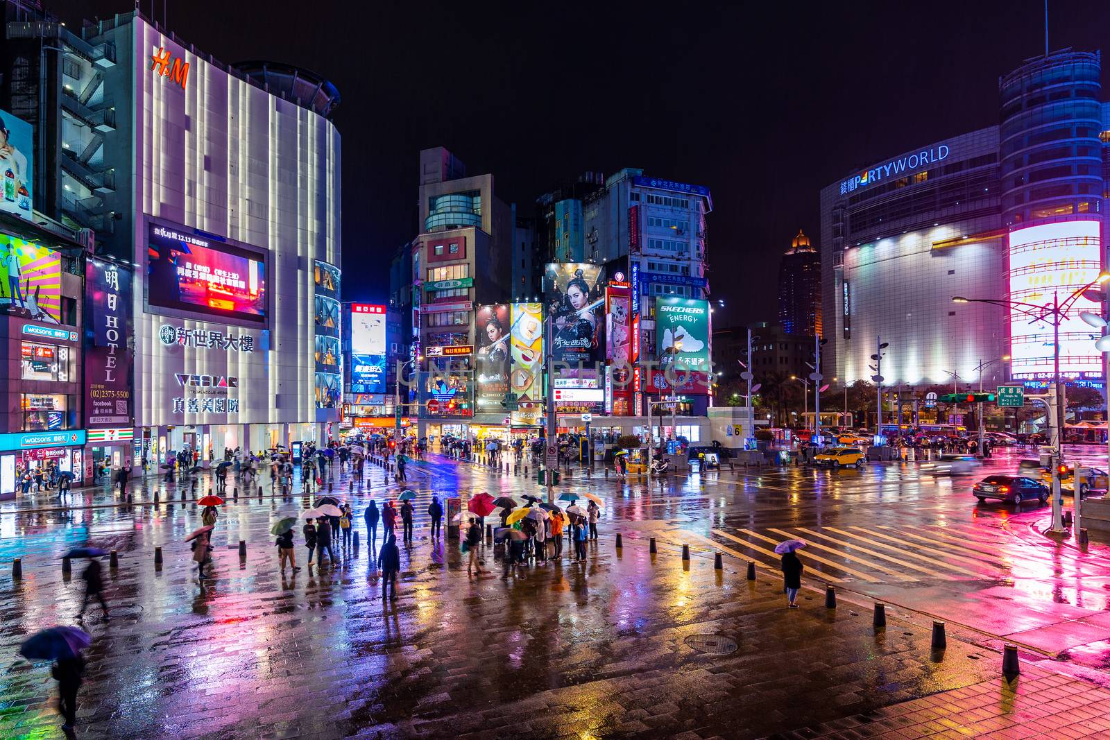 Traffic of people walking on crosswalk at Ximending in Taipei, Taiwan.