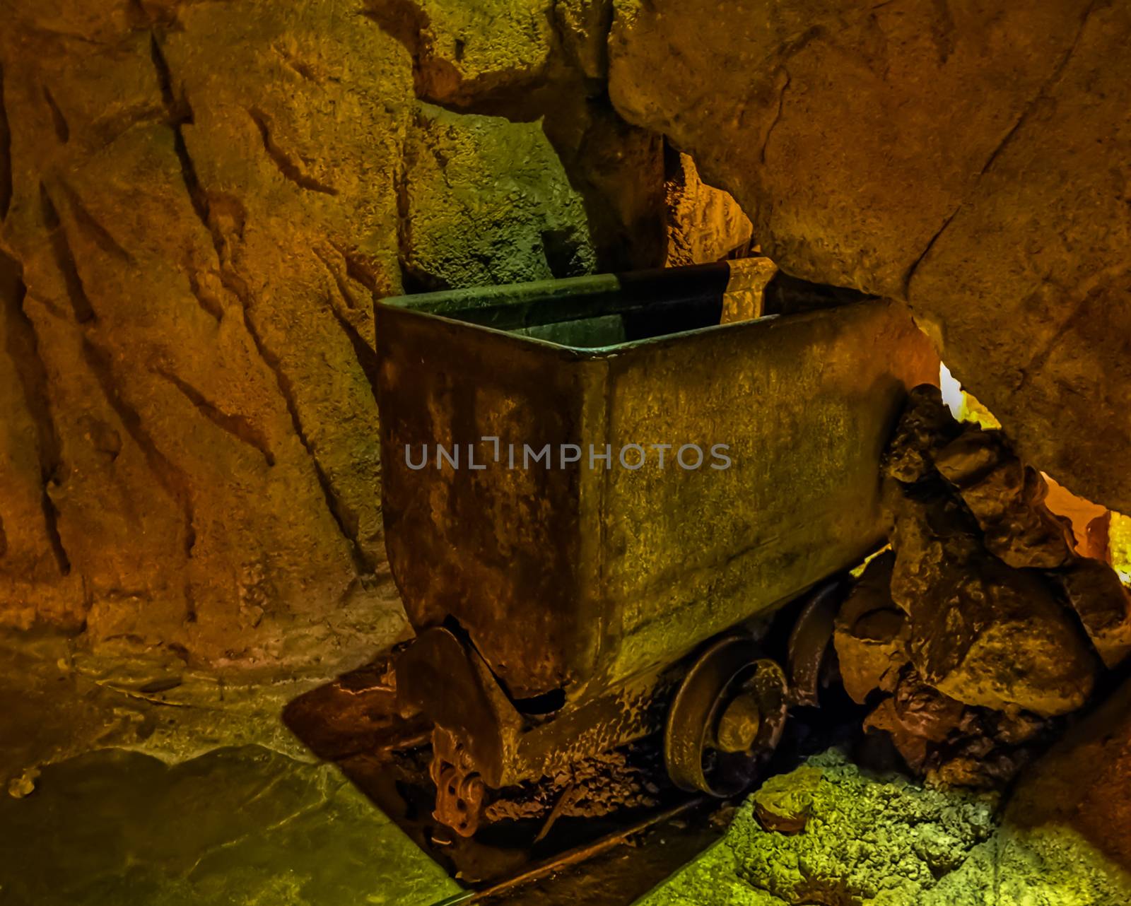 old vintage mine craft in a mineshaft, Nostalgic mining equipment and transportation by charlottebleijenberg