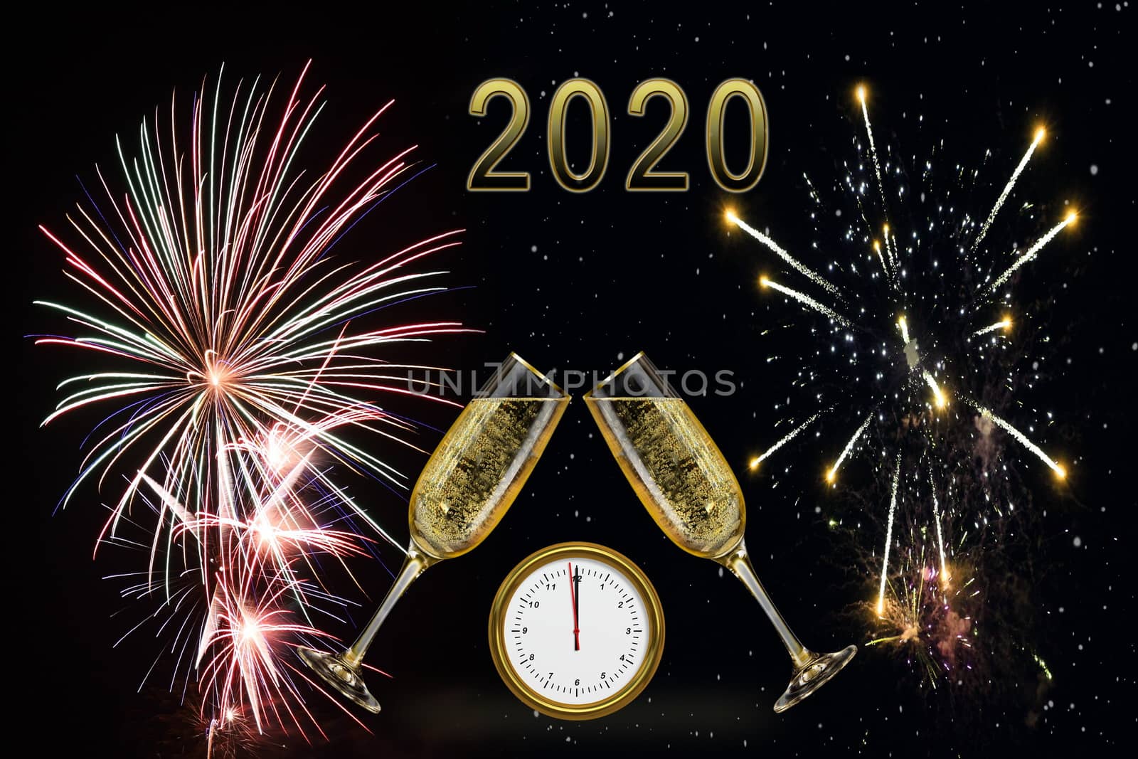 happy new year 2020 background with champagne in dark color with bokeh by Roman1030