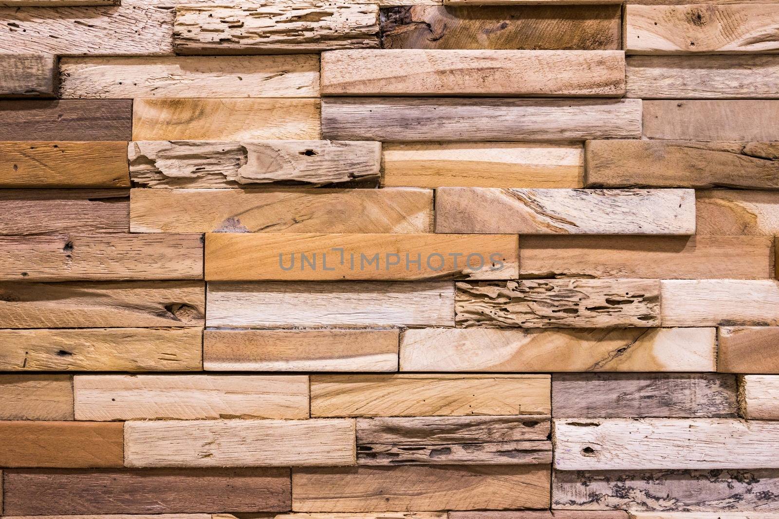 Small wooden bricks Arranged together into a beautiful wooden wall For interior decoration of buildings or floors and web backgrounds,Old wood wall texture , wooden background Banner by petrsvoboda91