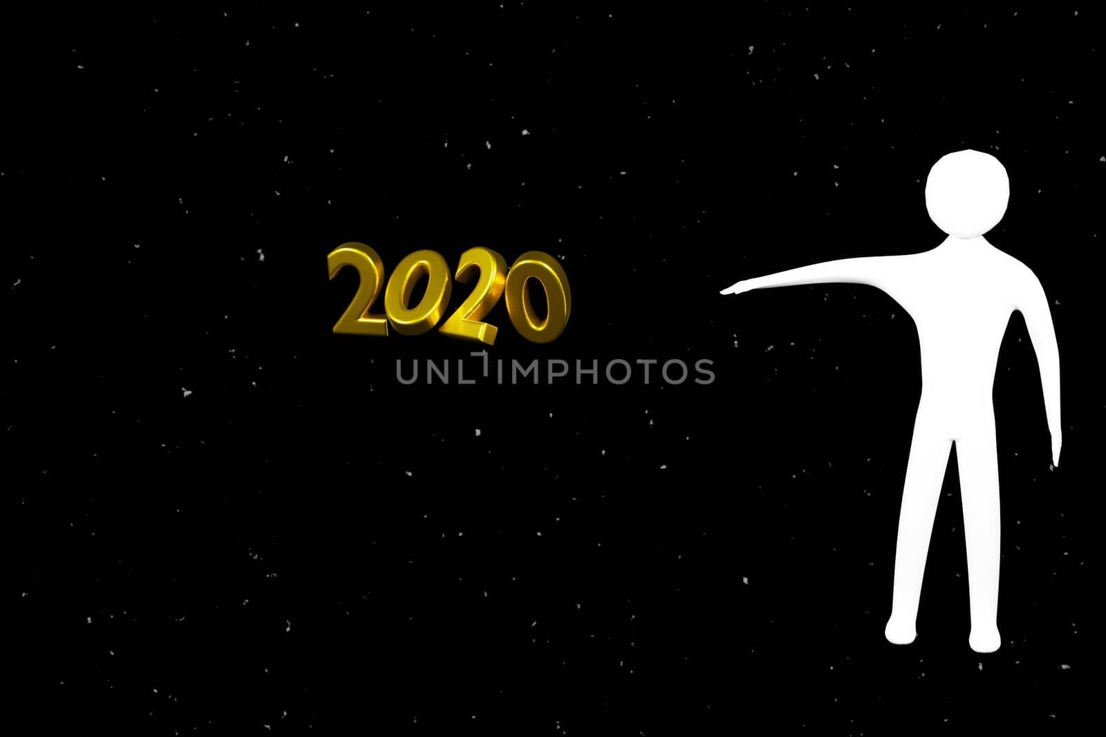 festive concept.White little man indicating the number 2020 on a starry background