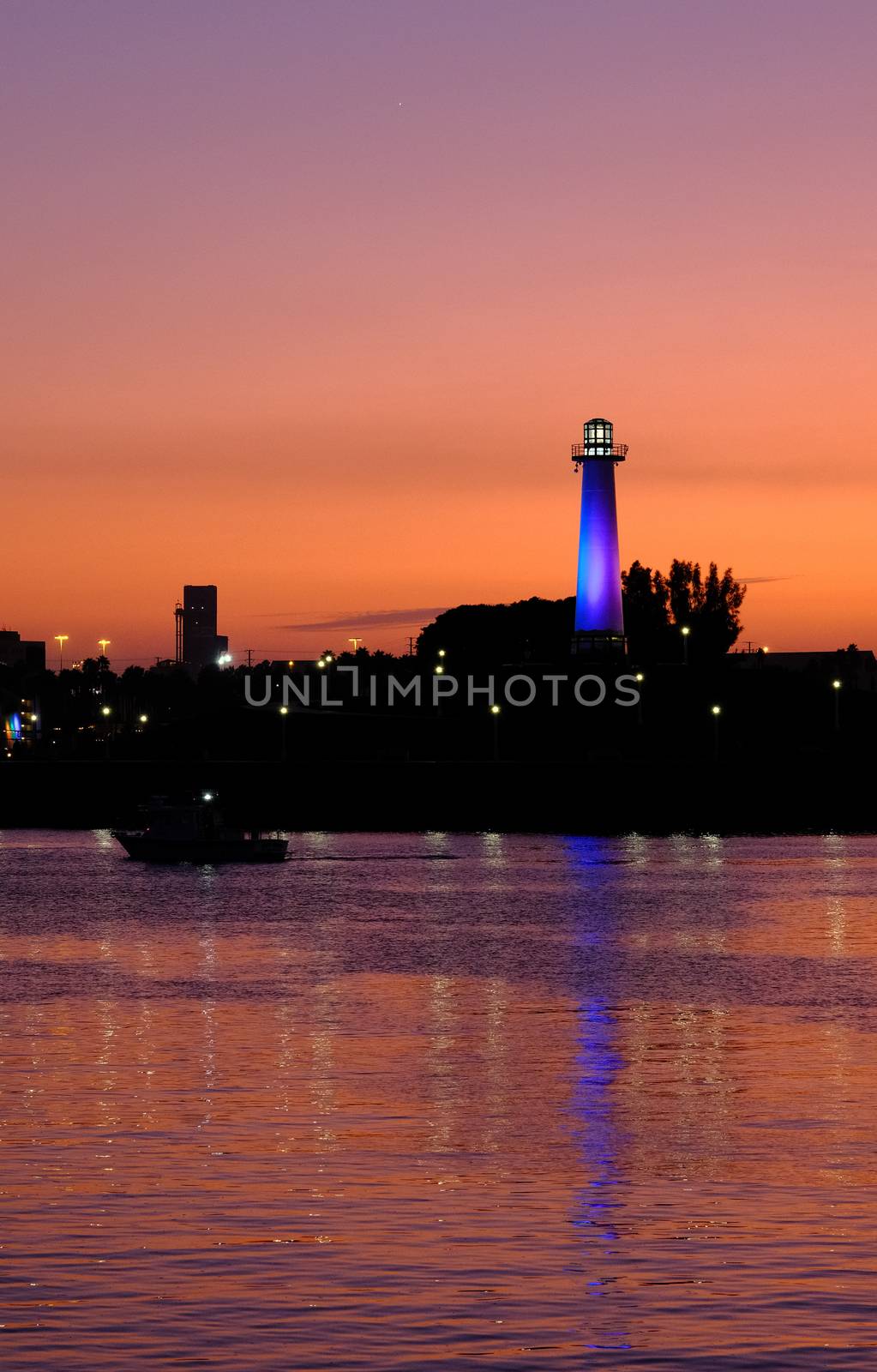 LIghthouse in Long Beach at Dusk with Reflection