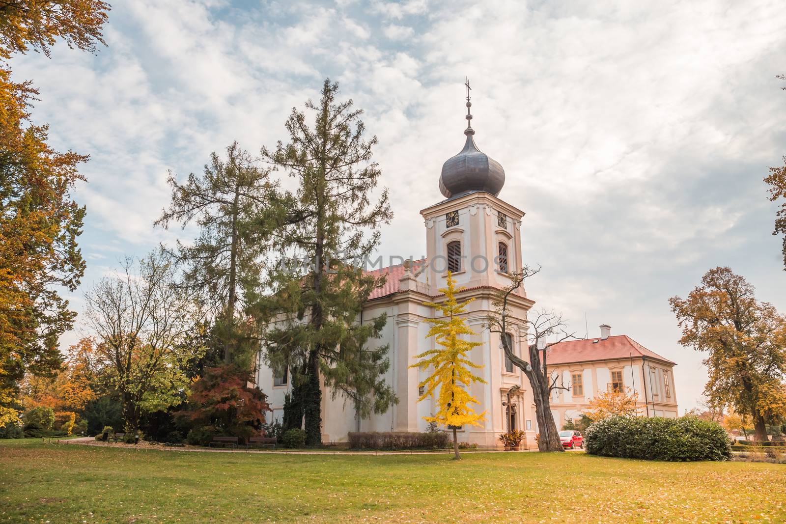 Loucen castle view from the north, castle known for mazes and labyrynths gardens. Czech republic. Autumn scene. by petrsvoboda91