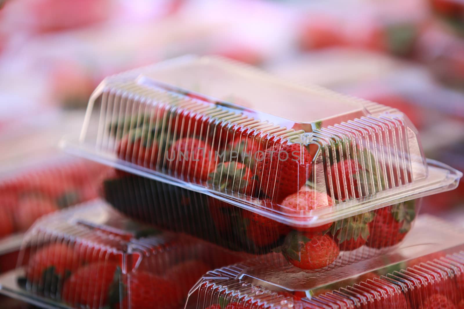 Strawberry in plastic packaging for sell,Concept sell Strawberry in market
