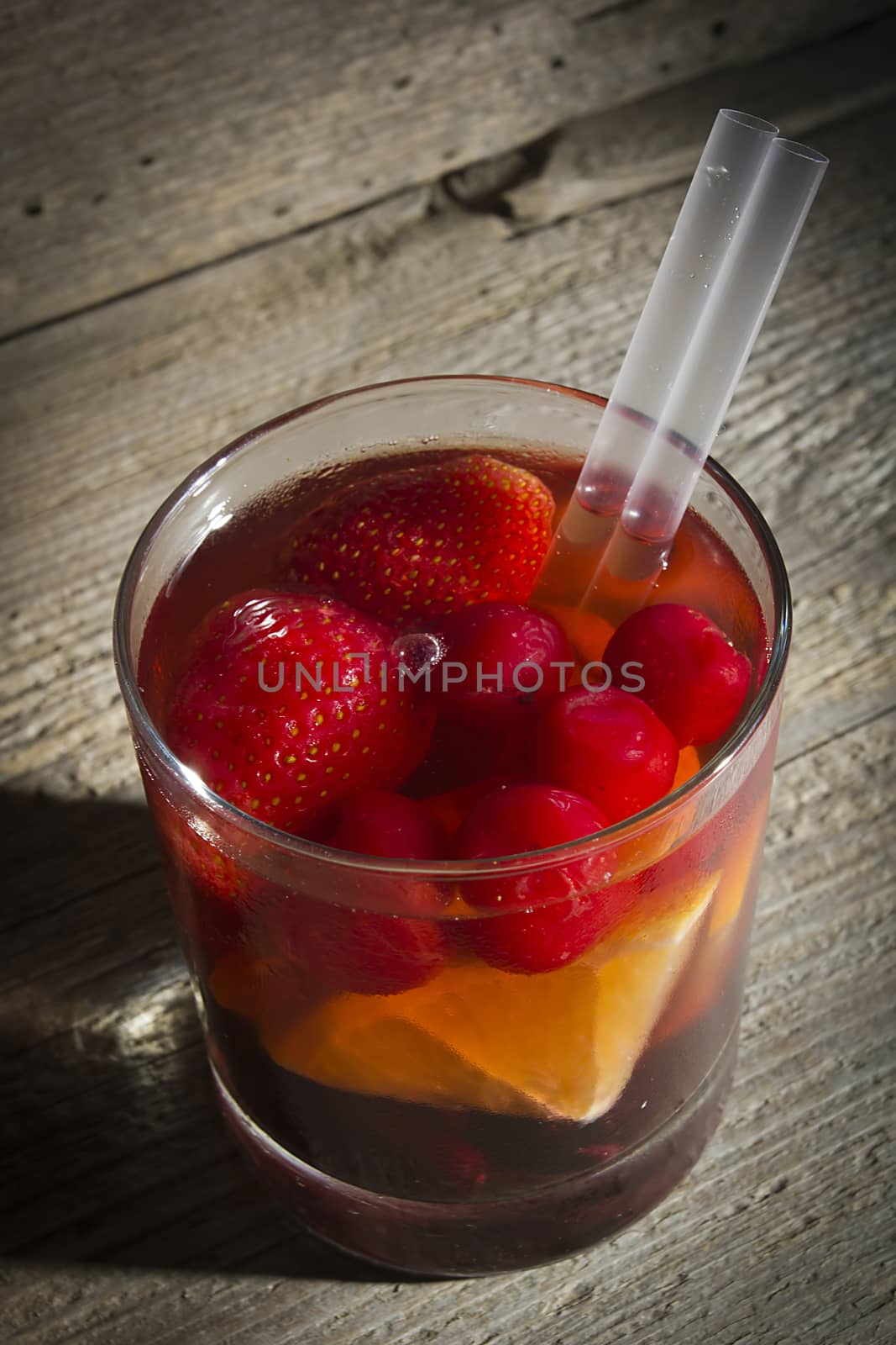 Sangria drink on an old wooden table