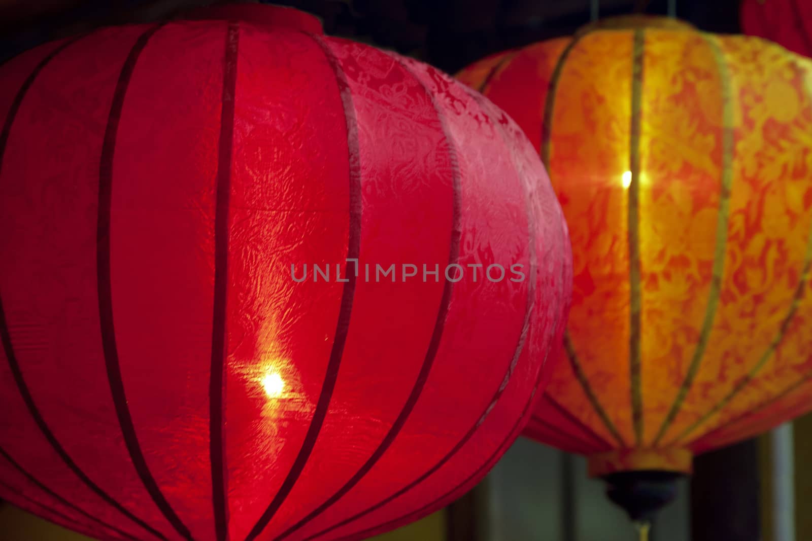 Red Chinese lanterns, side view by Goodday