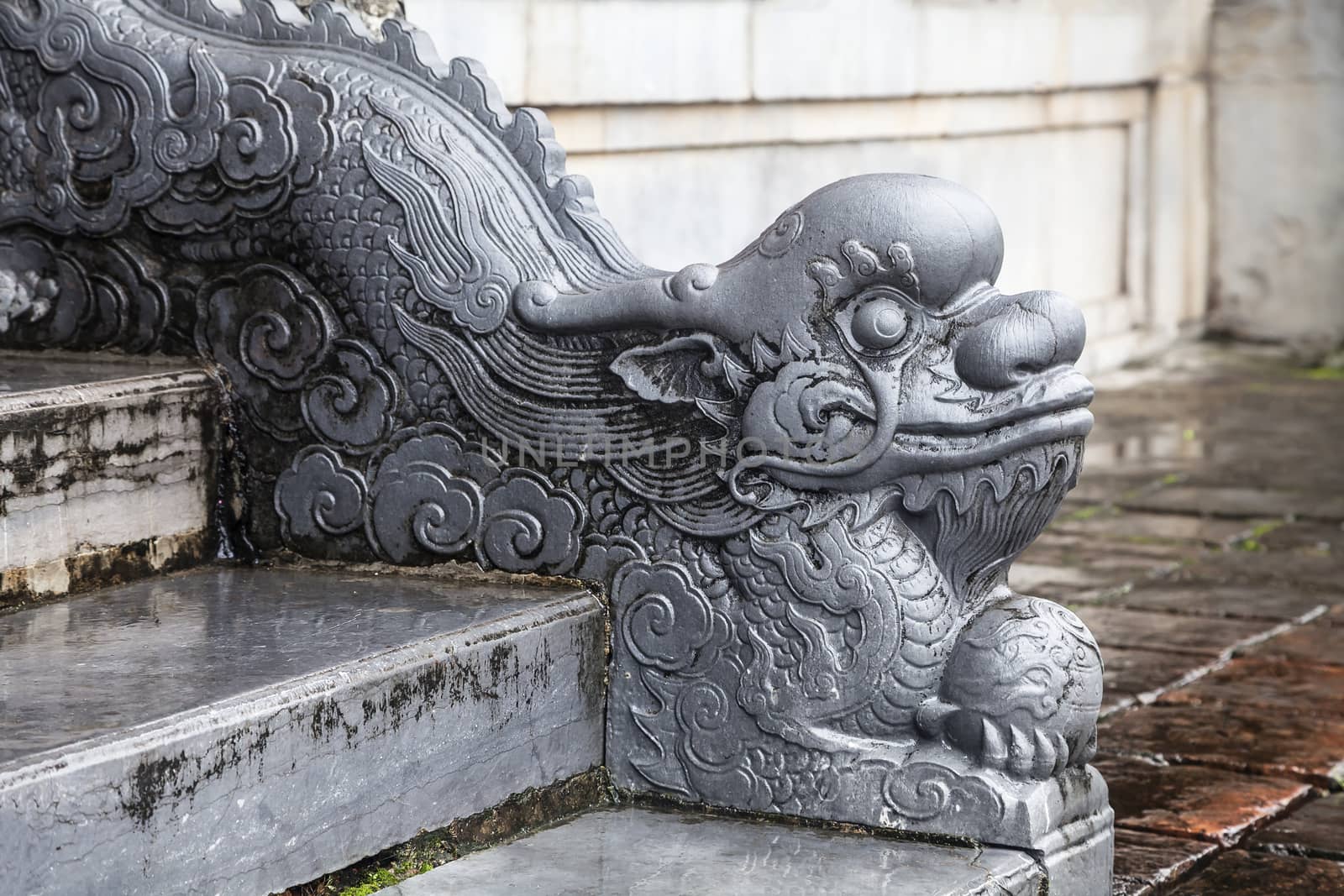 Dragon-shaped handrail in Hue Imperial Palace, Vietnam