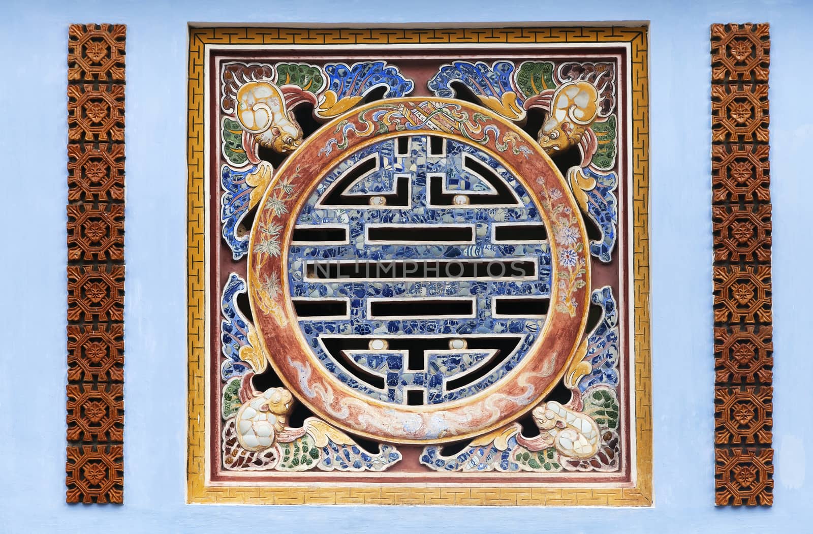 Chinese longevity symbol made of ceramic in Imperial City of Hue, Vietnam