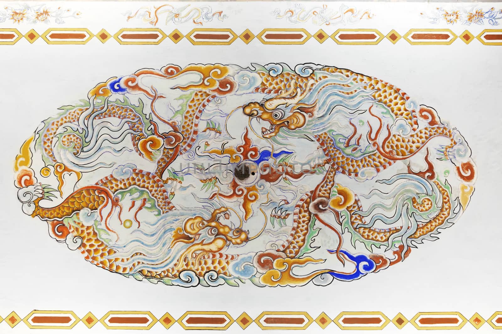 Dragon decoration on a ceiling in Imperial City, Hue, Vietnam