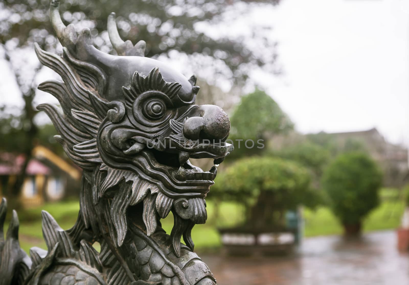 Stone dragon sculpture in Imperial City in Hue, Vietnam