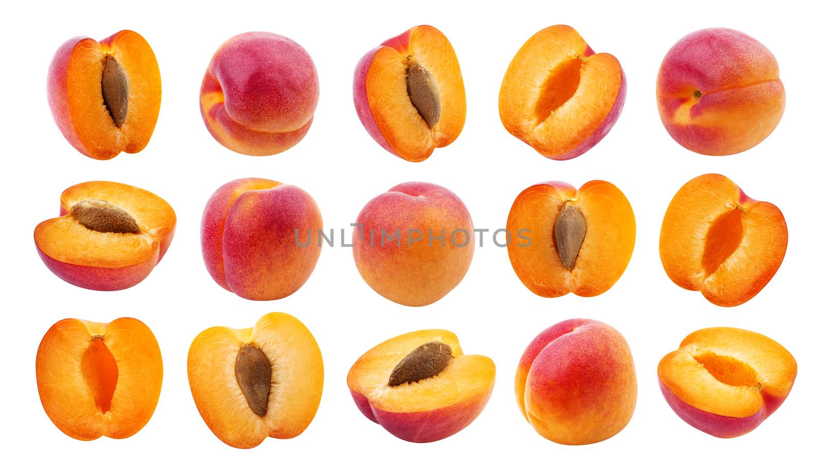 Apricot isolated. Collection of apricots isolated on white background by xamtiw