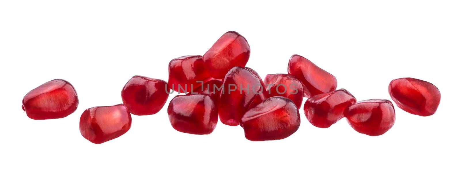 Pomegranate seeds isolated on white background with clipping path