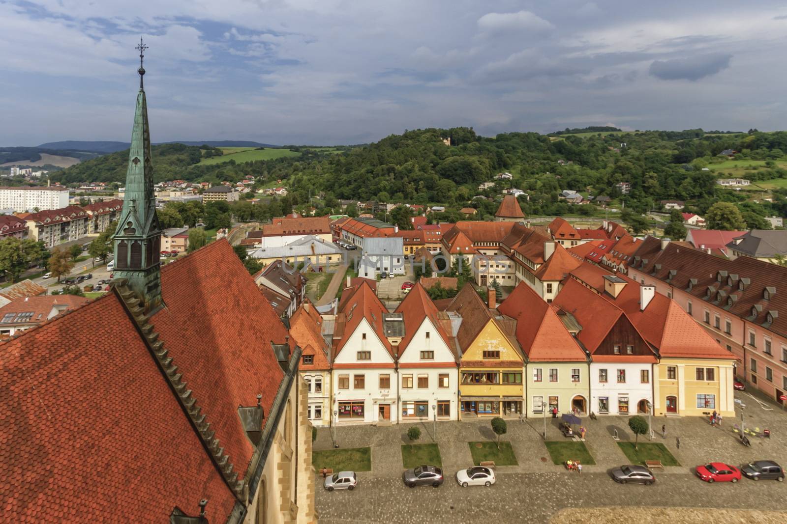 St. Egidius Giles Basilica roof in old town square in Bardejov, Slovakia by Elenaphotos21