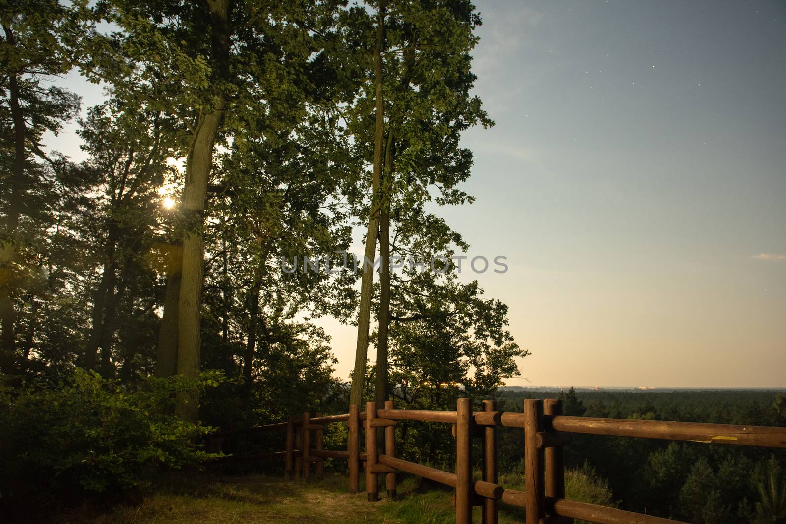 wooden fence at night on the meadow