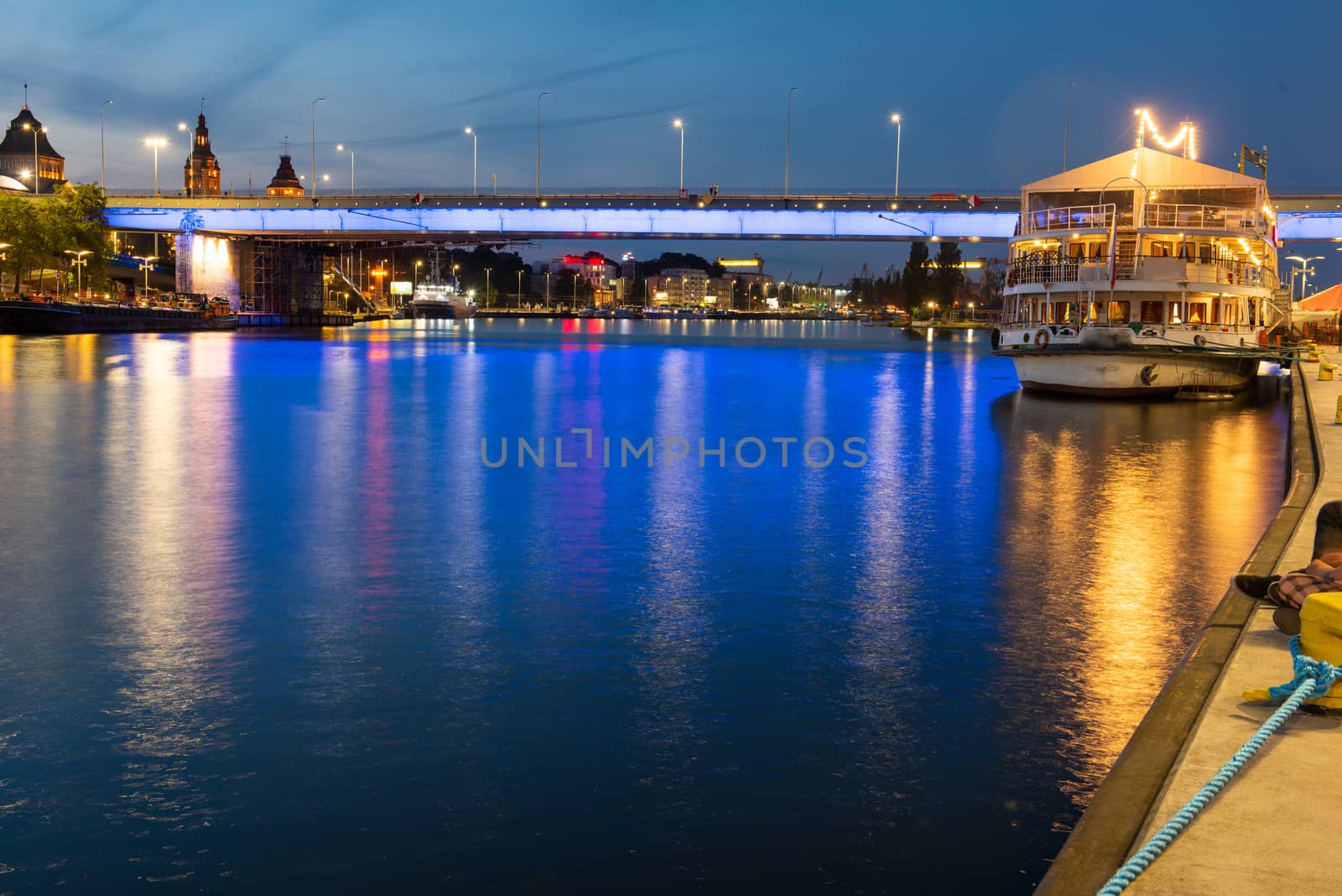 Szczecin cityscape with beautiful sunset, Poland, Europe