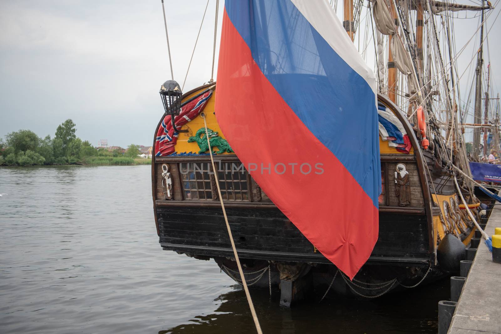 Moored sailing ships in Szczecin at The Chrobry Embankment area