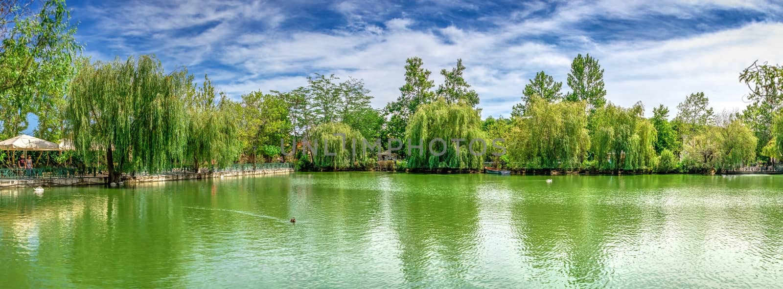 Ravadinovo, Bulgaria – 07.11.2019.  Lake in the park on the territory of the Ravadinovo castle in Bulgaria, on a sunny summer day