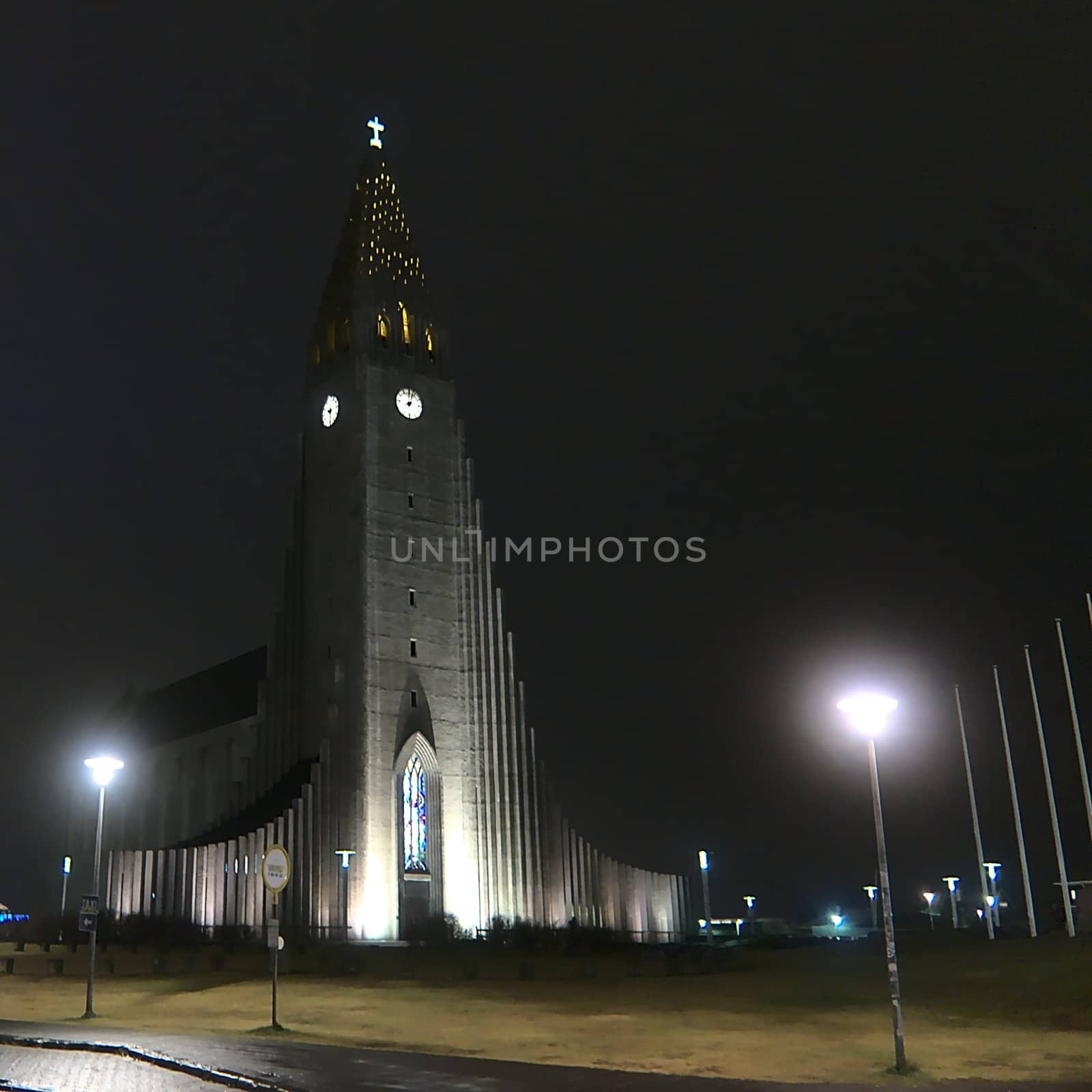 This famous building can be found in Reykjavik, Iceland. Shot during the night in 2019 during the autumn.