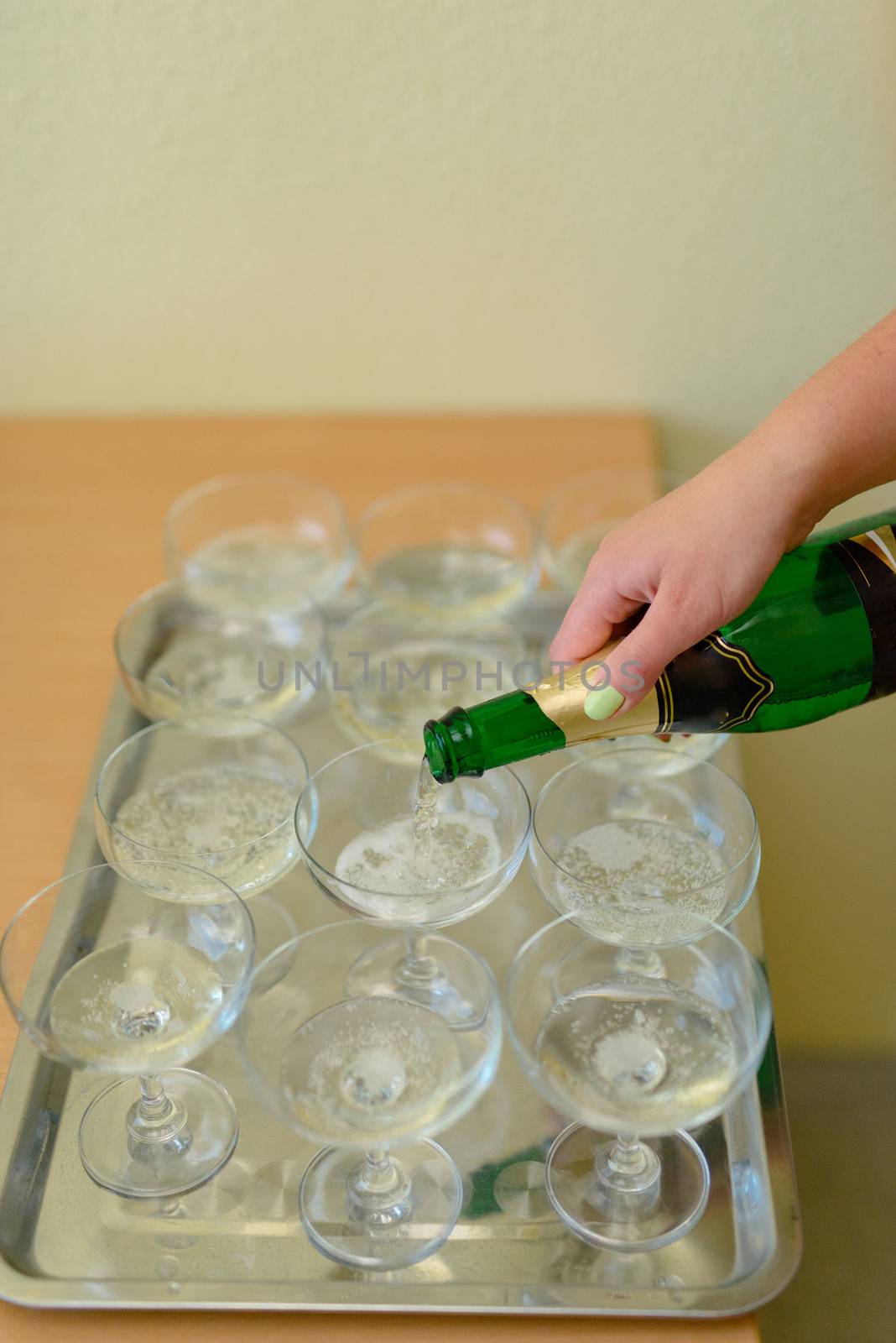 first toast of the bride and groom with a glass of champagne