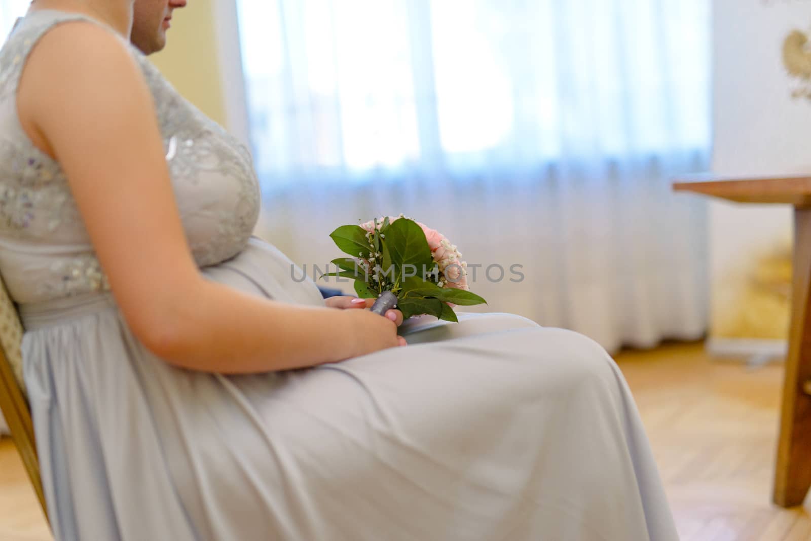 Bride and groom at church wedding during ceremony. Beautiful decoration