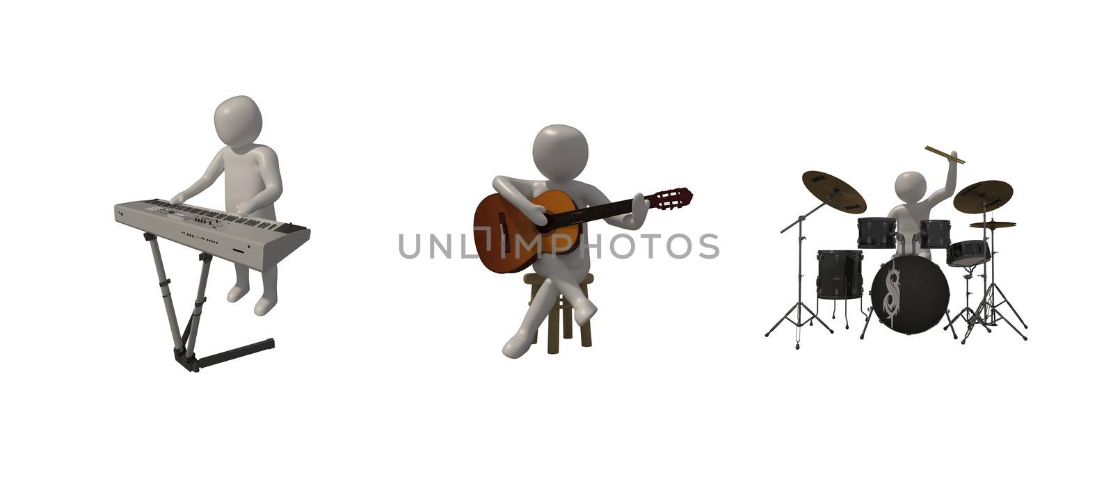 3d illustrator group of career musician symbols on a gray background, 3d rendering of the Music player. Includes a selection path. by put3d
