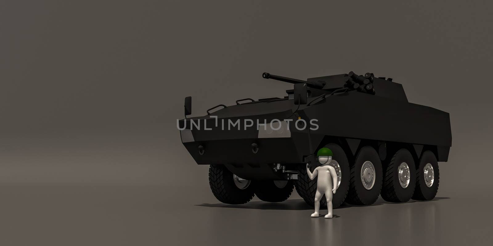 3d illustrator group of career symbols on a gray background, 3d rendering of the Soldiers and weapons of war. Includes a selection path.