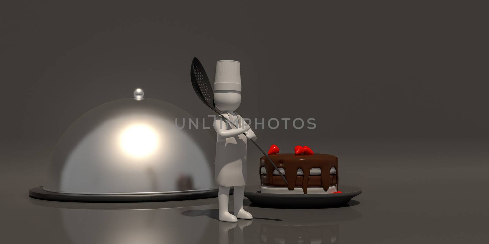 3d illustrator group of career chef symbols on a gray background, 3d rendering of the cooking. Includes a selection path.
