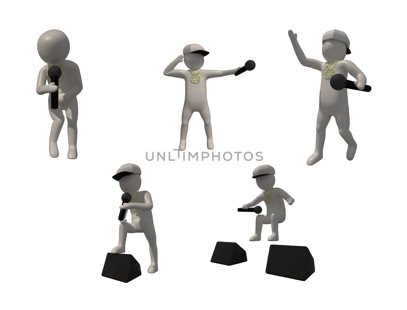 3d illustrator group of career musician symbols on a gray background, 3d rendering of the Music player. Includes a selection path.