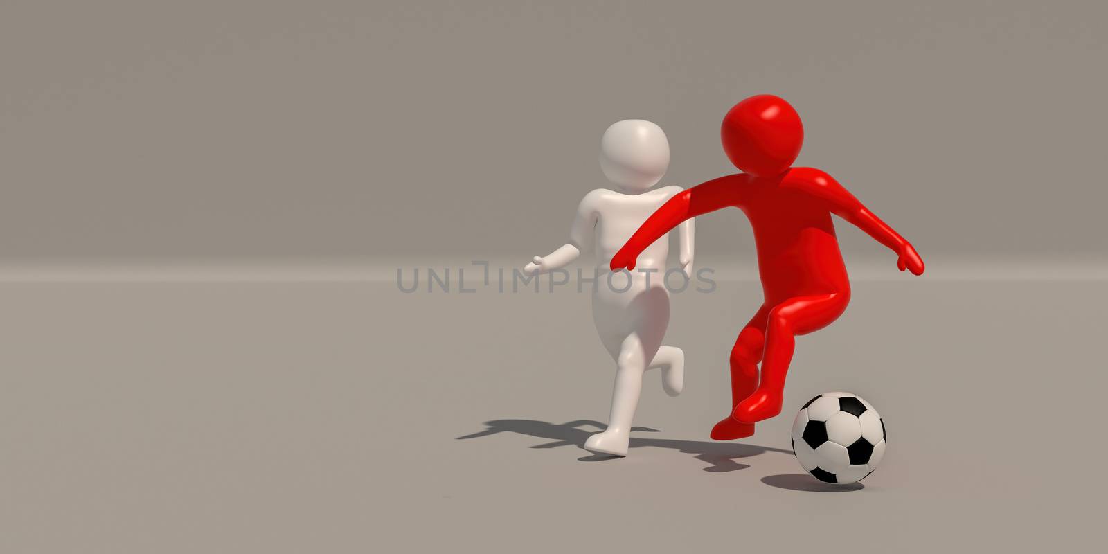 3d illustrator Footballer symbol on white background, 3d rendering of the playing football. Includes selection path.