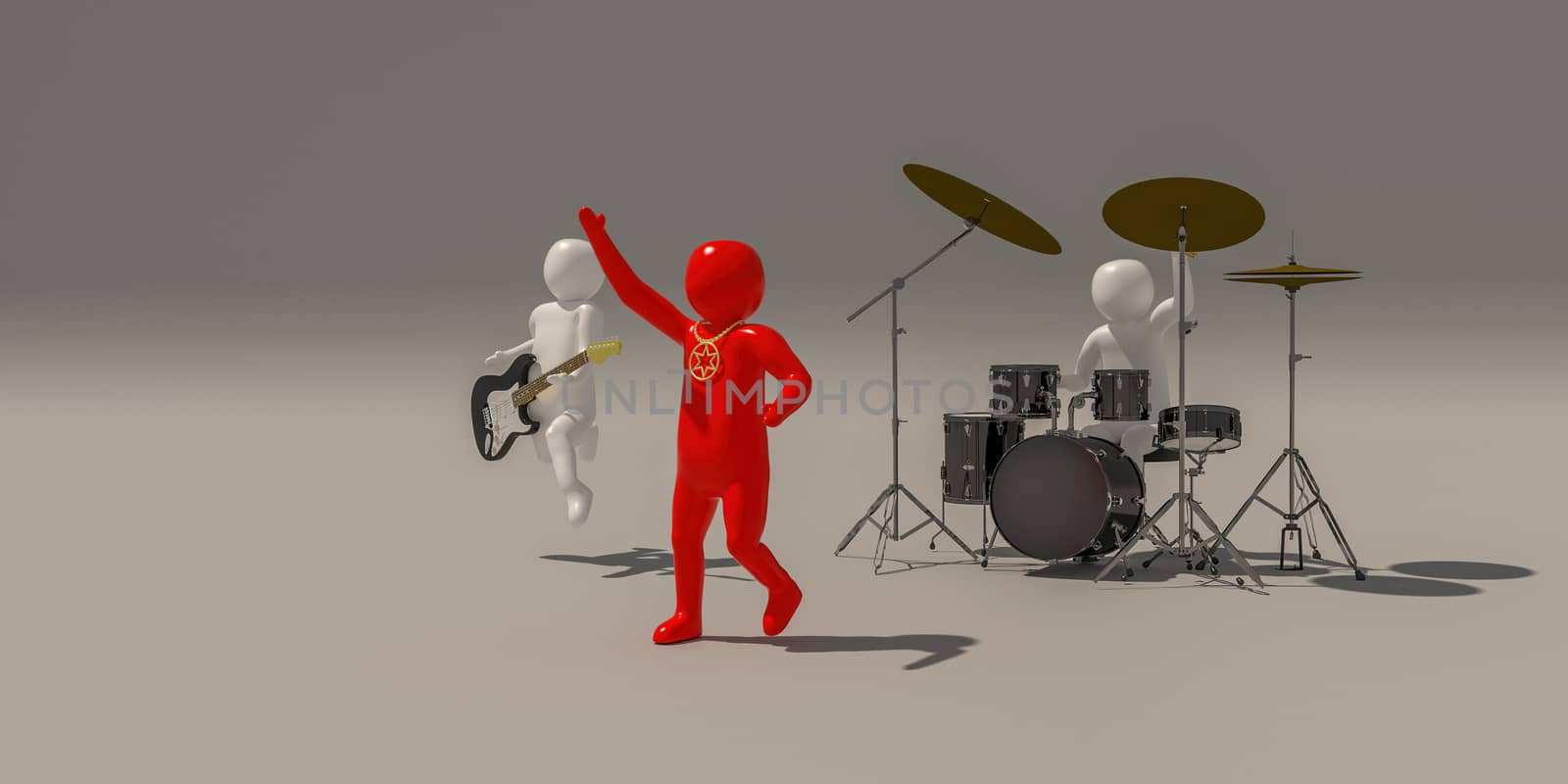 3d illustrator group of musician symbols on gray background, 3d rendering of the playing football. Includes selection path.