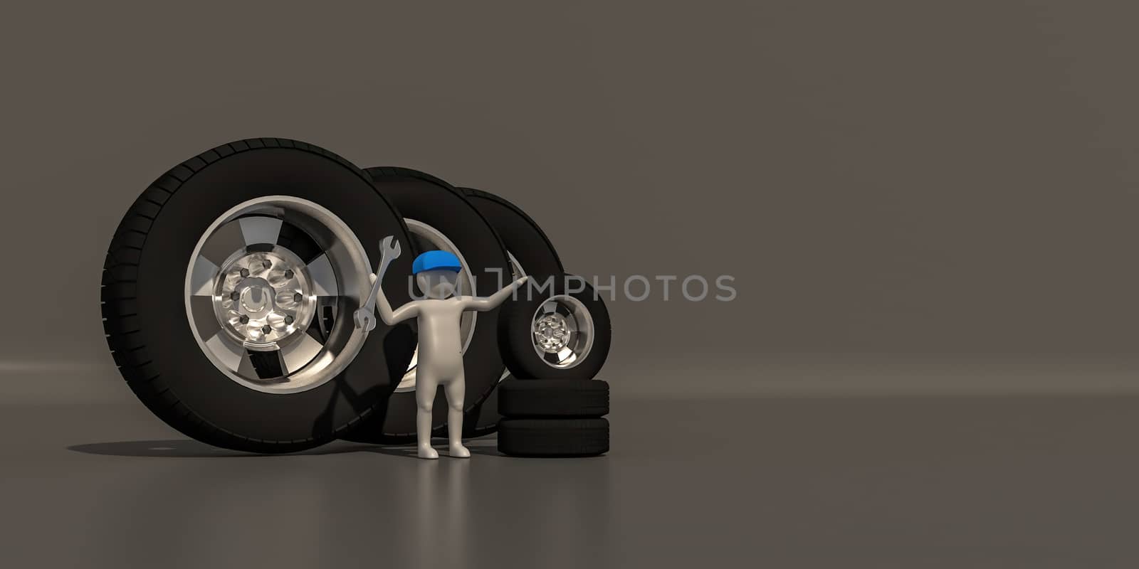 3d illustrator group of career Maintenance  symbols on a gray background, 3d rendering of the Mechanic work. Includes a selection path.
