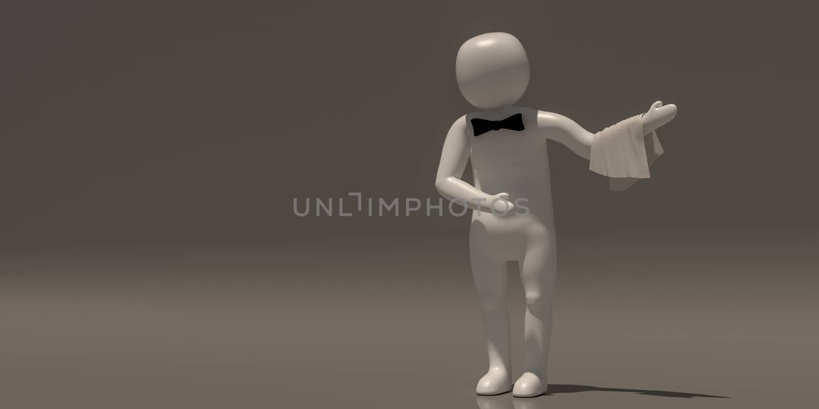 3d illustrator group of career symbols on a gray background, 3d rendering of the Waiter at restaurant. Includes a selection path.
