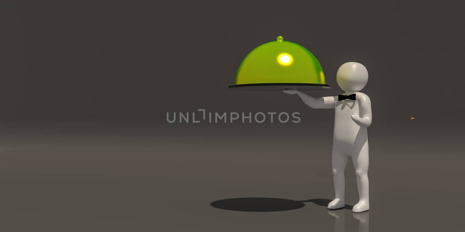 3d illustrator group of career symbols on a gray background, 3d rendering of the Waiter at restaurant. Includes a selection path.