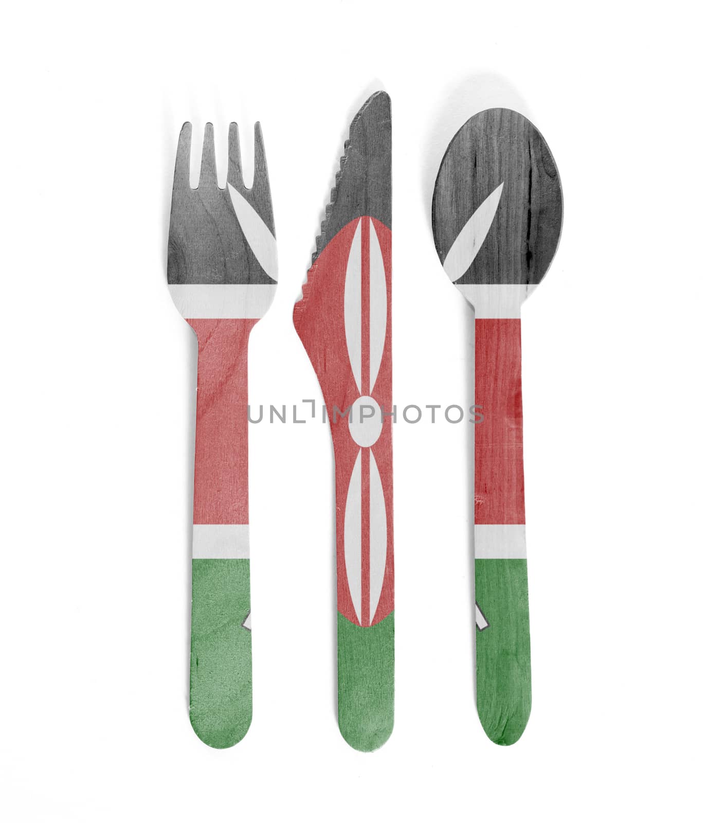 Eco friendly wooden cutlery - Plastic free concept - Isolated - Flag of Kenya