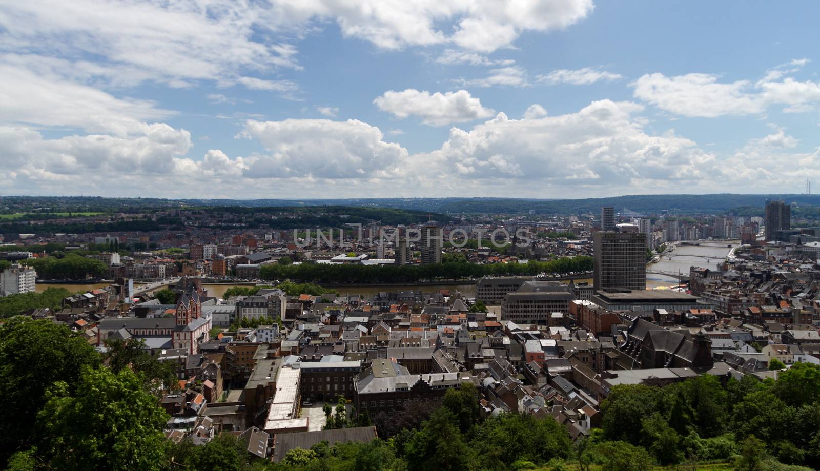 Very nice view of the city of Liege in Belgium and sky