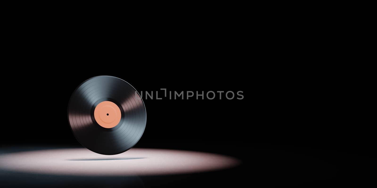Vinyl Record Spotlighted on Black Background with Copy Space 3D Illustration