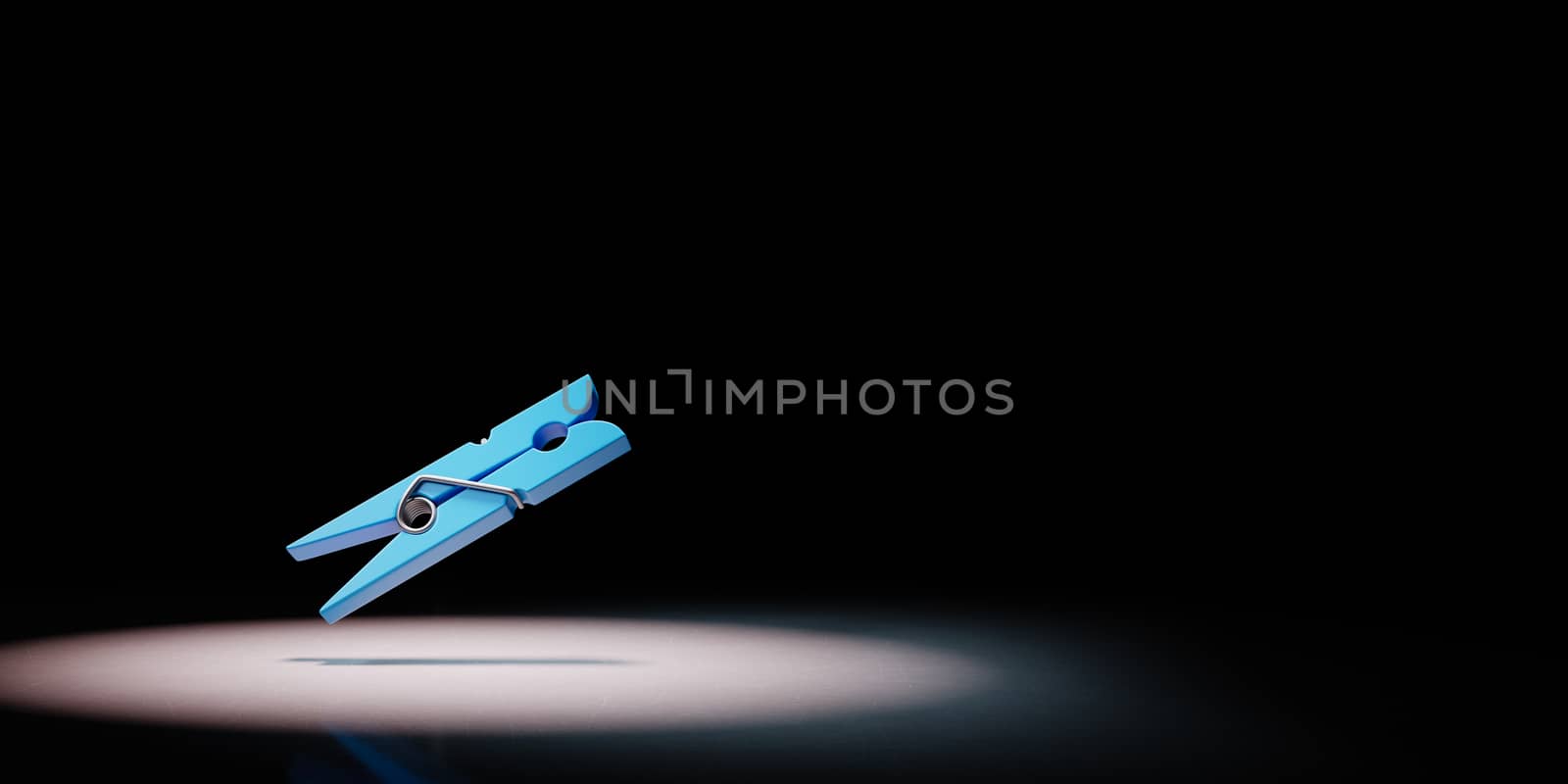 One Blue Plastic Clothespin Spotlighted on Black Background with Copy Space 3D Illustration