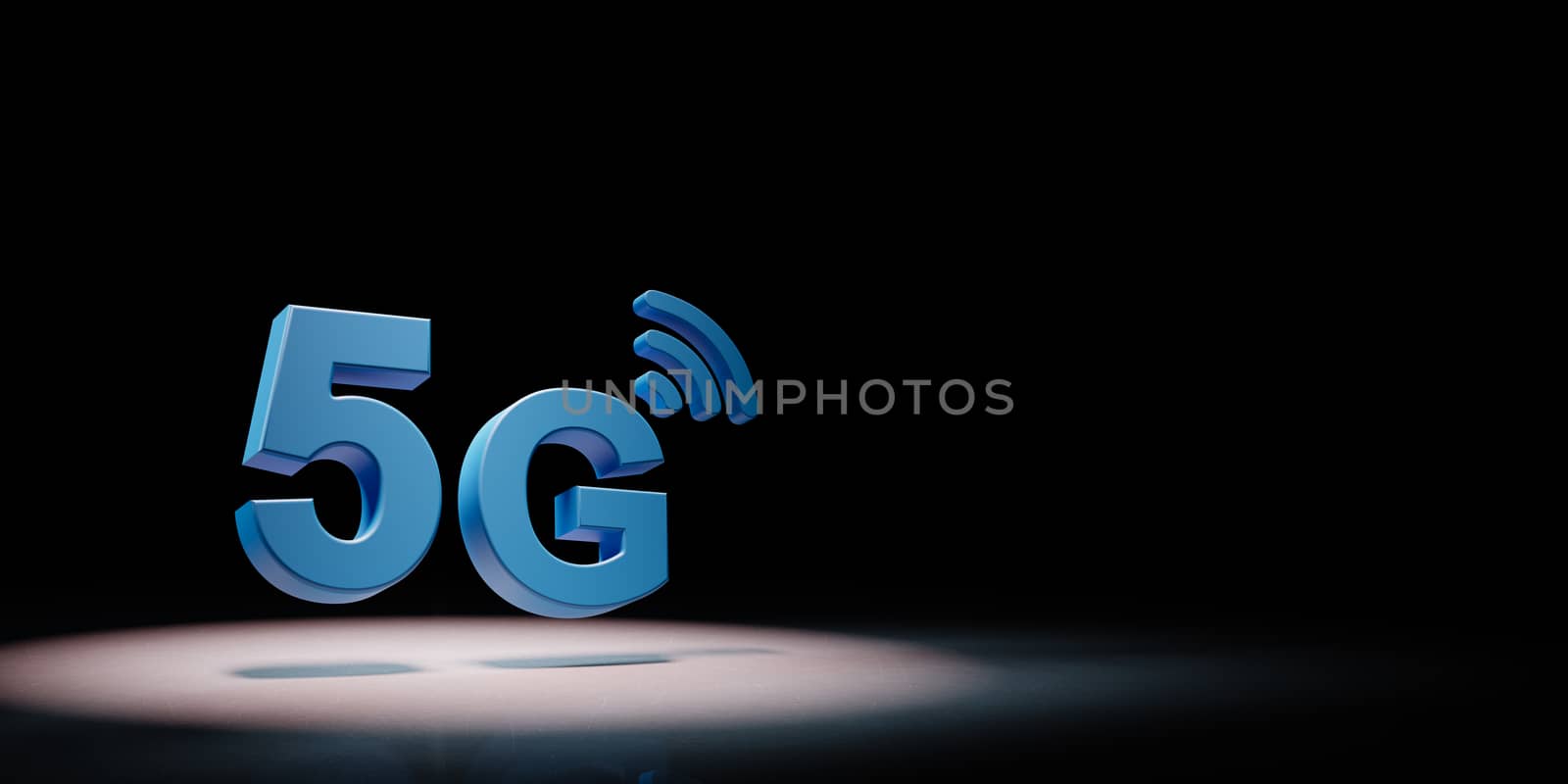 Blue 5G 3D Text Symbol Shape Spotlighted on Black Background with Copy Space 3D Illustration